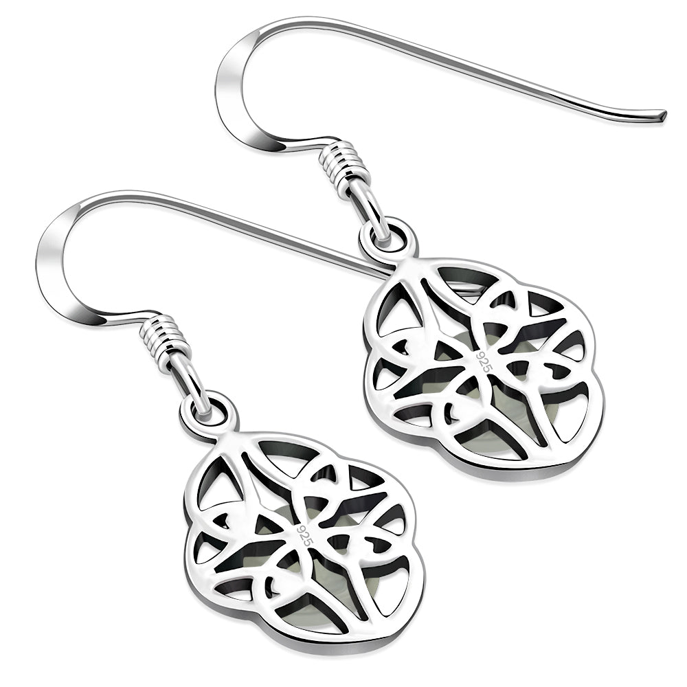 Rainbow Moonstone Celtic Knot Silver Earrings