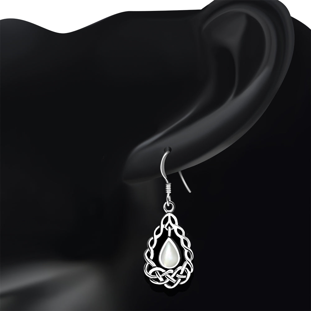 Mother of Pearl Drop Silver Celtic Knot Earrings