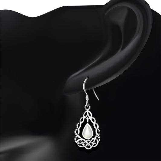 Mother of Pearl Drop Silver Celtic Knot Earrings