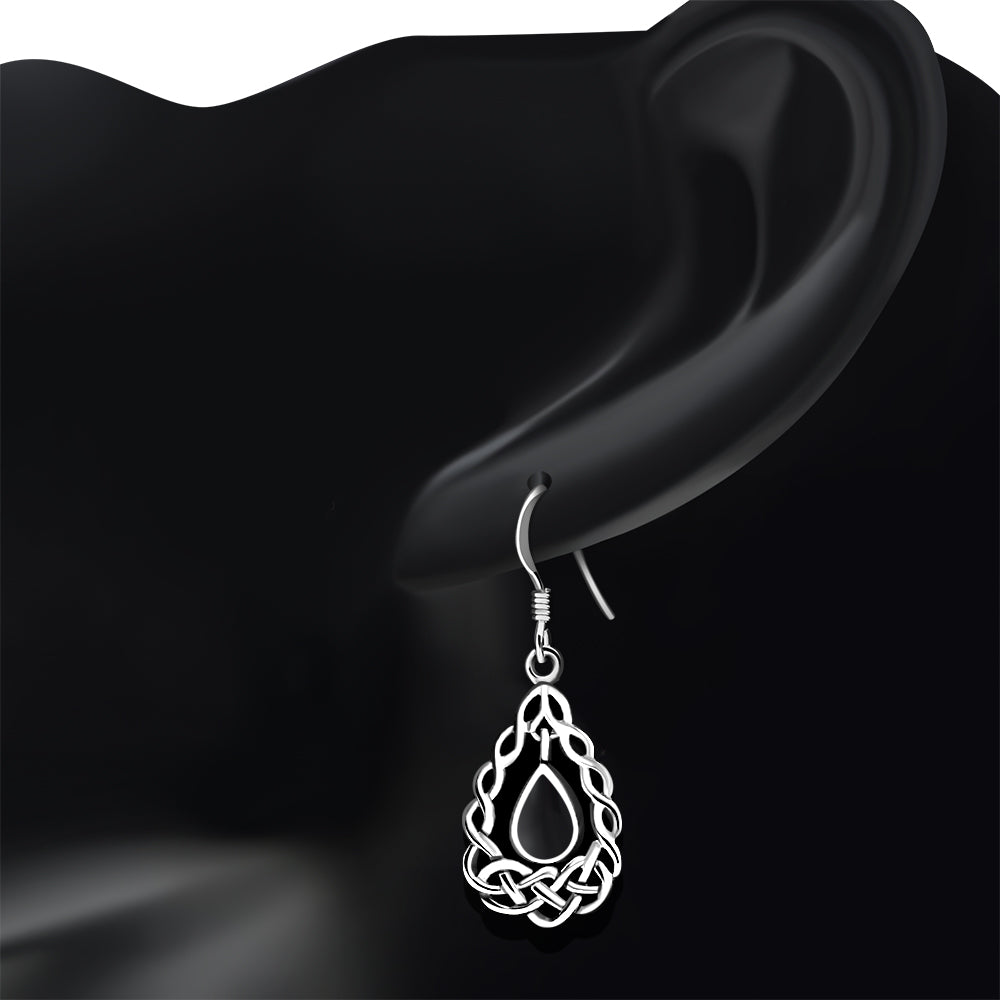 Black Onyx Drop Silver Celtic Knot Earrings