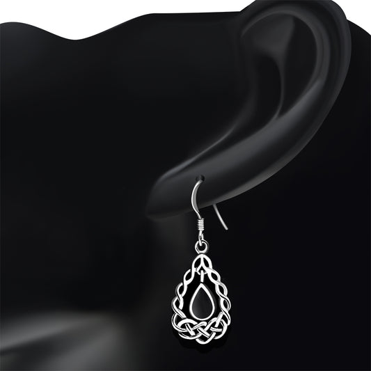 Black Onyx Drop Silver Celtic Knot Earrings