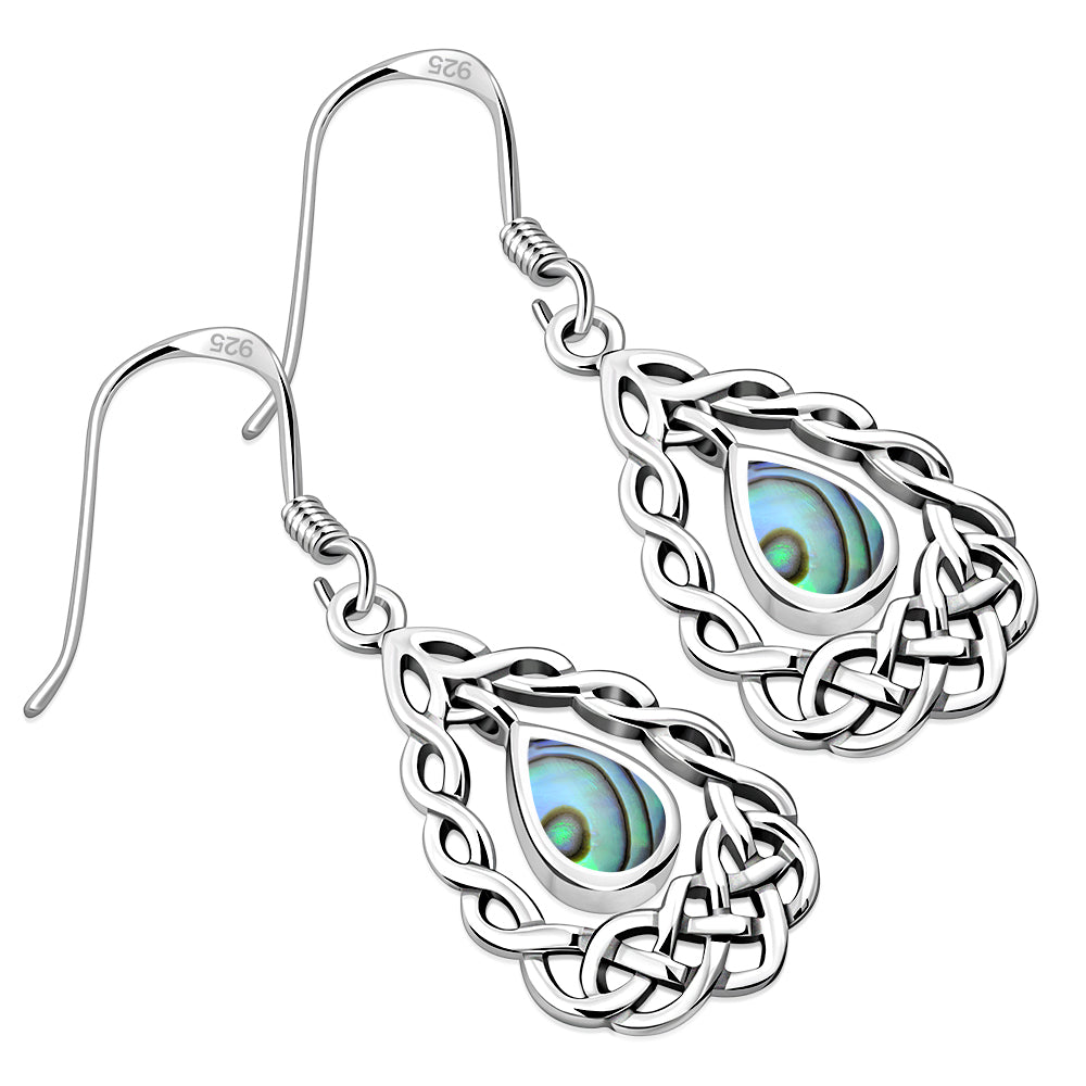 Abalone Shell Drop Silver Celtic Knot Earrings