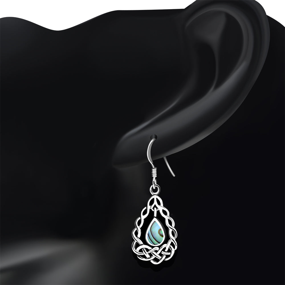 Abalone Shell Drop Silver Celtic Knot Earrings