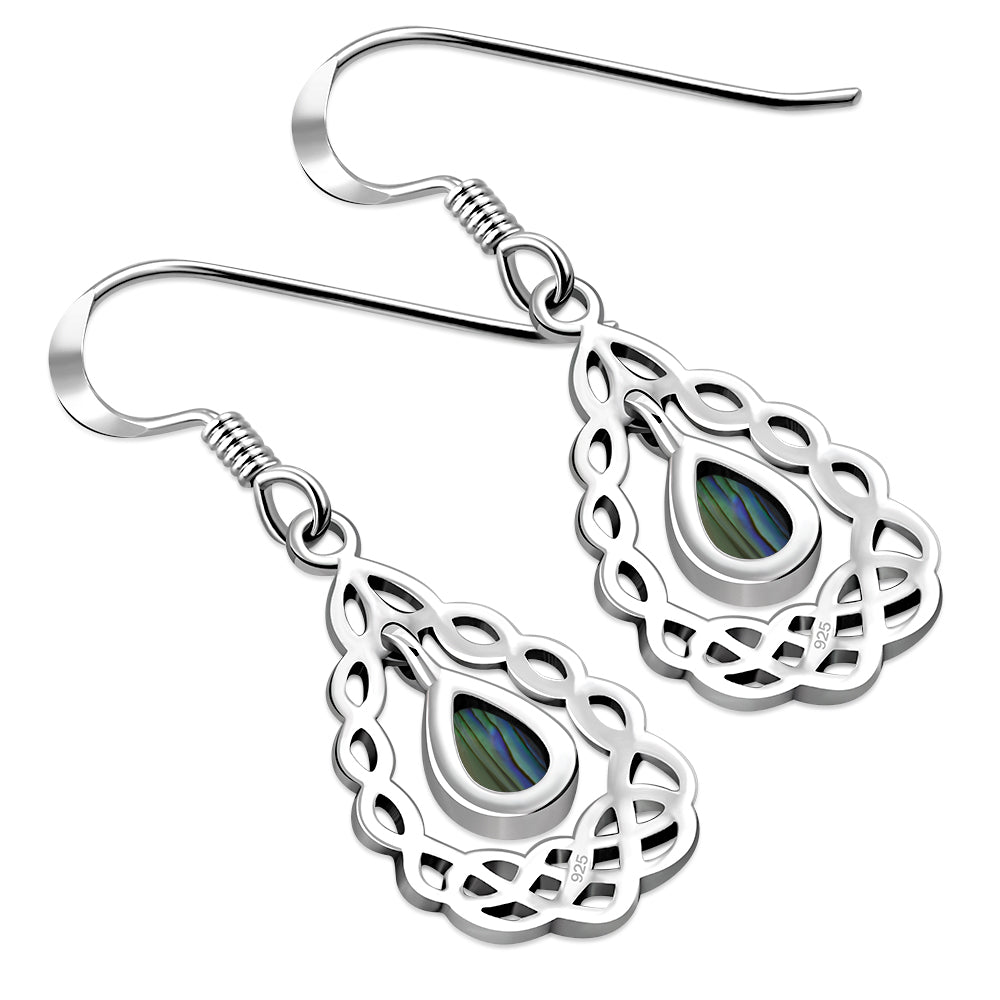 Abalone Shell Drop Silver Celtic Knot Earrings