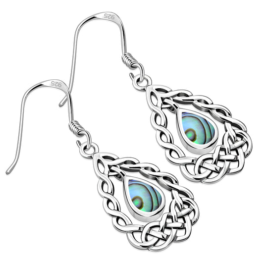 Abalone Shell Drop Silver Celtic Knot Earrings