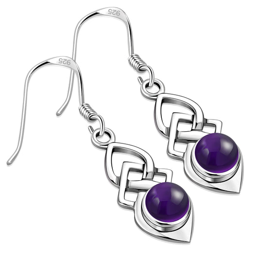 Amethyst Stone Celtic Silver Earrings