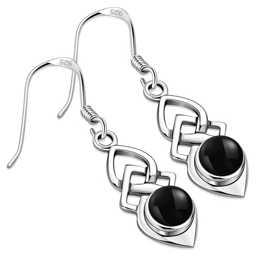 Black Onyx Celtic Silver Earrings
