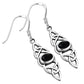 Black Onyx Long Celtic Silver Earrings