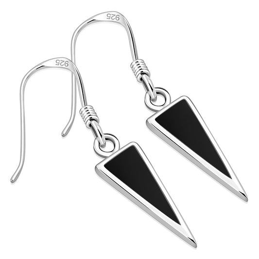 Black Onyx Triangle Sterling Silver Earrings
