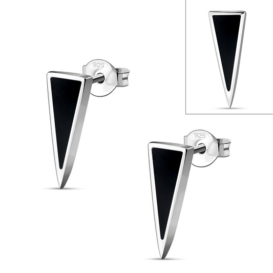 Black Onyx Triangle Sterling Silver Stud Earrings