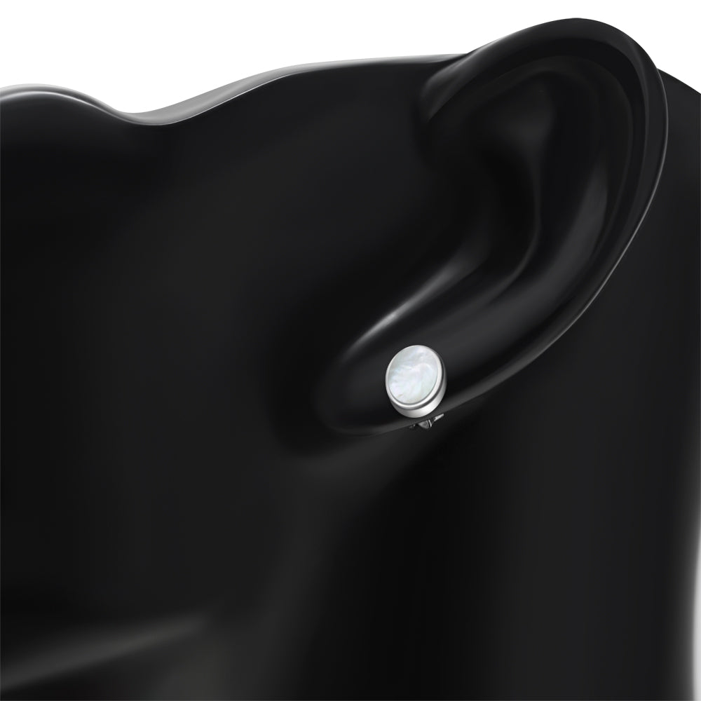 Mother of Pearl Oval Stud Silver Earrings