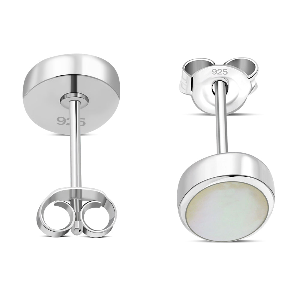 Mother of Pearl Oval Stud Silver Earrings