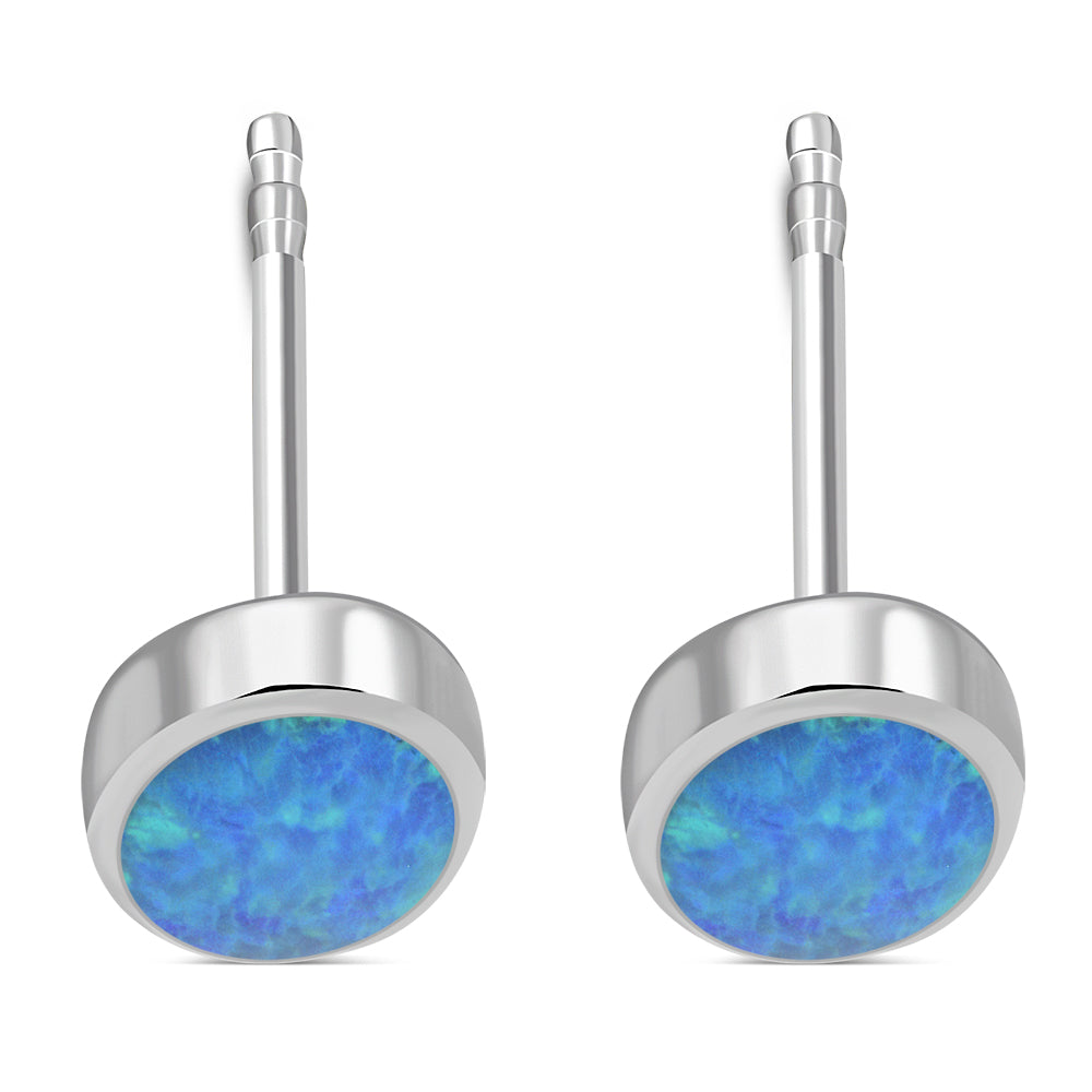 Synthetic Blue Opal Oval Stud Sterling Silver Earrings