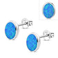 Synthetic Blue Opal Oval Stud Sterling Silver Earrings