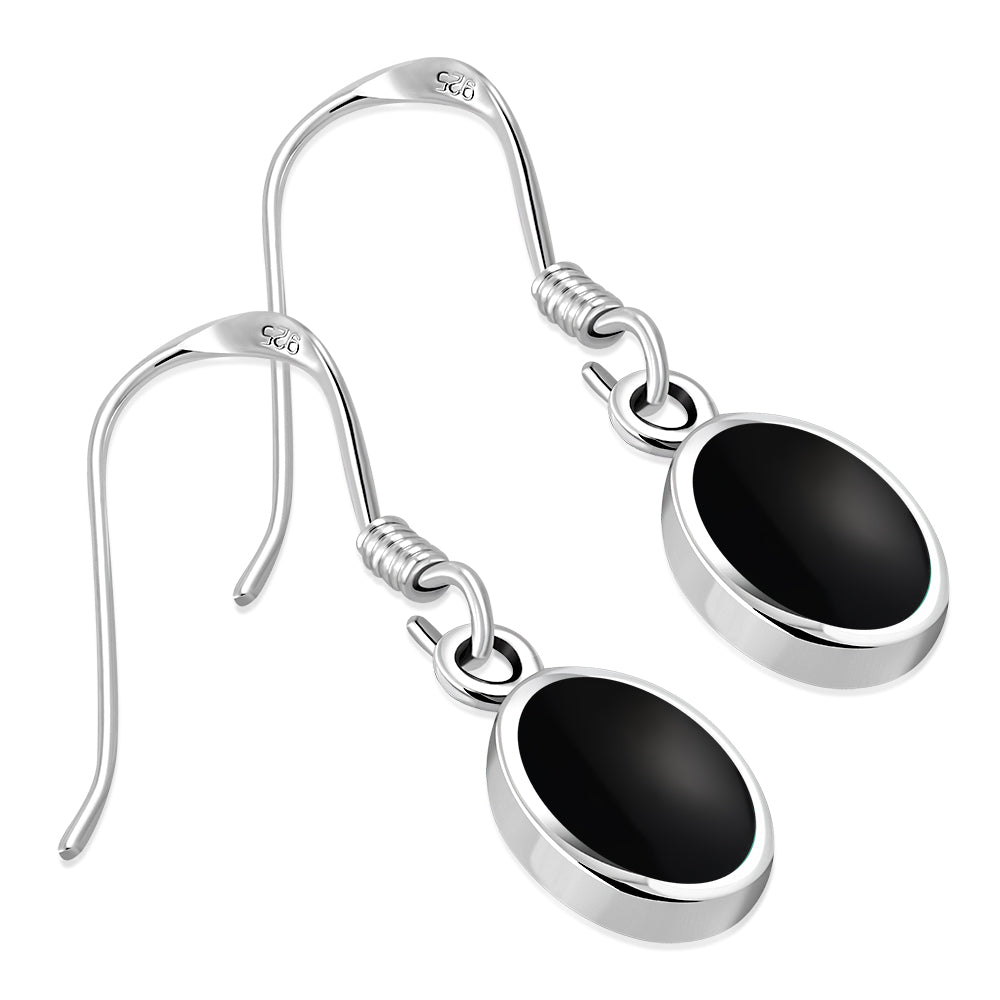 Black Onyx Oval Silver Earrings