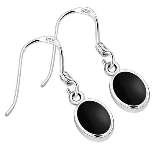 Black Onyx Oval Silver Earrings