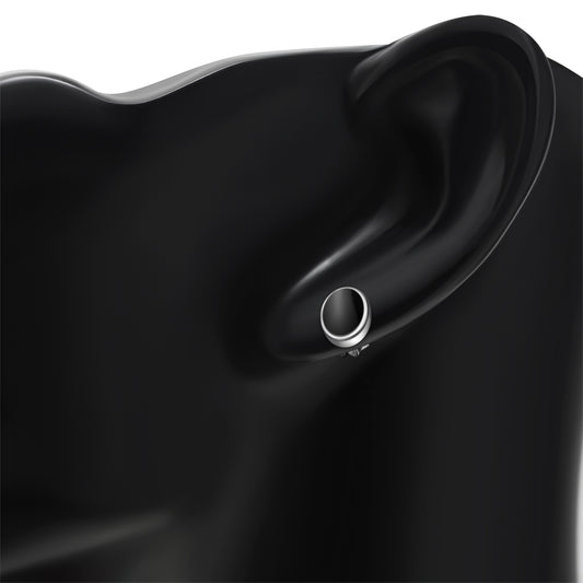 Black Onyx Oval Stud Silver Earrings