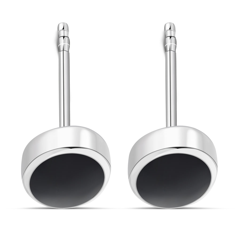 Black Onyx Oval Stud Silver Earrings