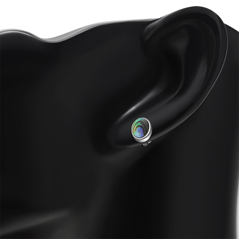 Abalone Shell Oval Stud Silver Earrings