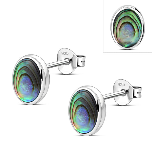 Abalone Shell Oval Stud Silver Earrings