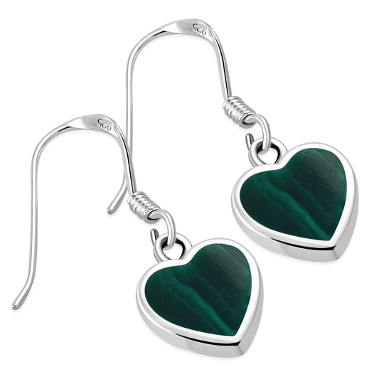 Green Malachite Heart Sterling Silver Earrings