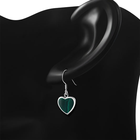 Green Malachite Heart Sterling Silver Earrings