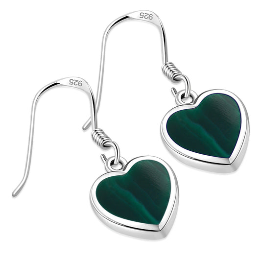 Green Malachite Heart Sterling Silver Earrings