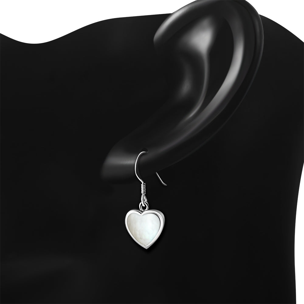 Mother of Pearl Heart Silver Earrings