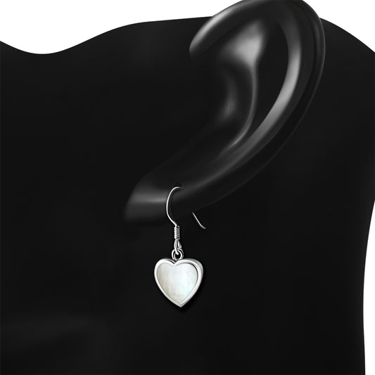 Mother of Pearl Heart Silver Earrings