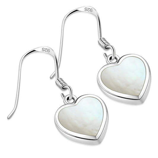 Mother of Pearl Heart Silver Earrings