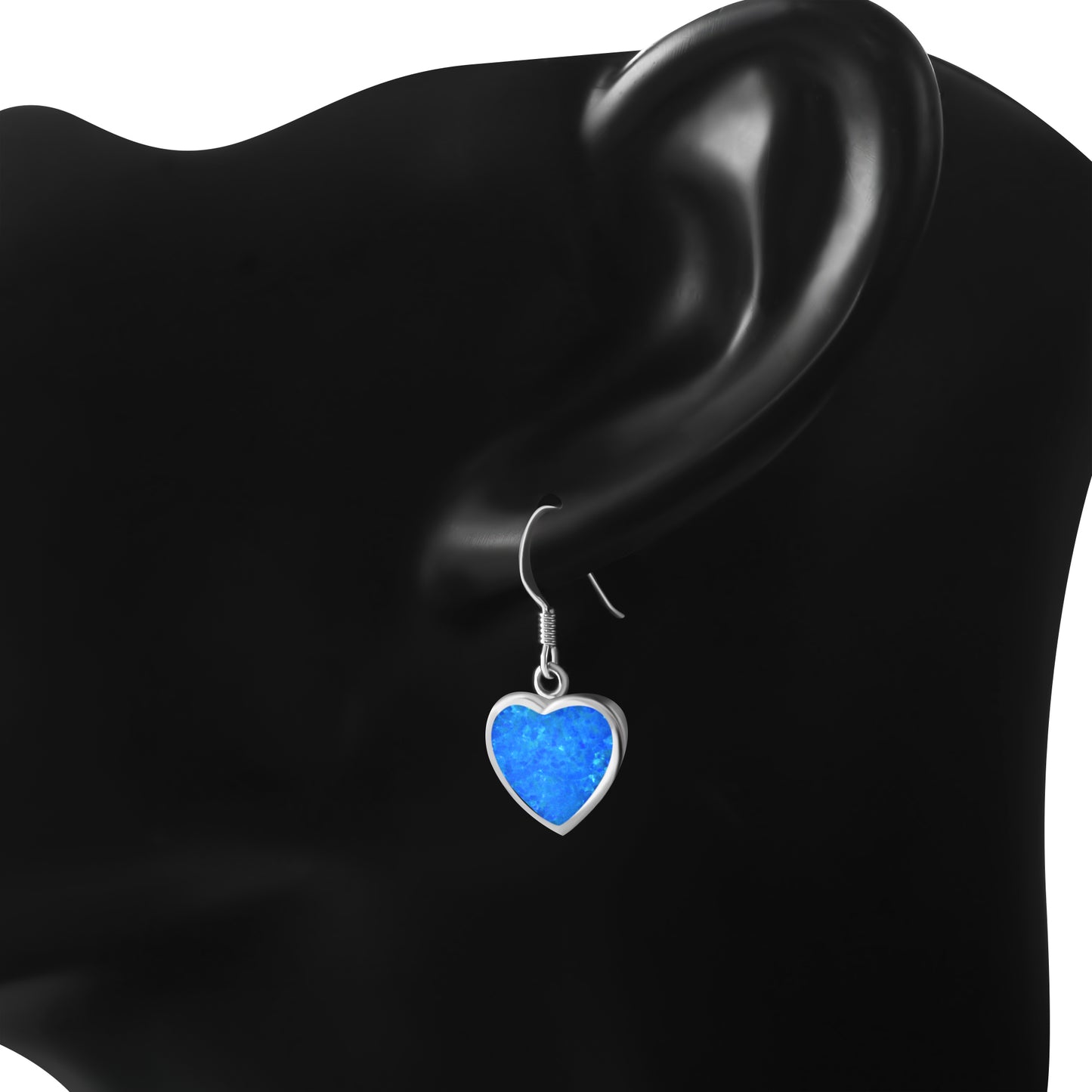 Synthetic Blue Opal Heart Sterling Silver Earrings