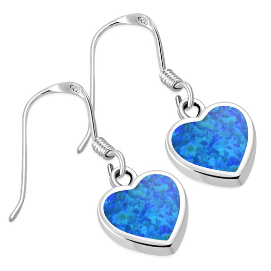Synthetic Blue Opal Heart Sterling Silver Earrings