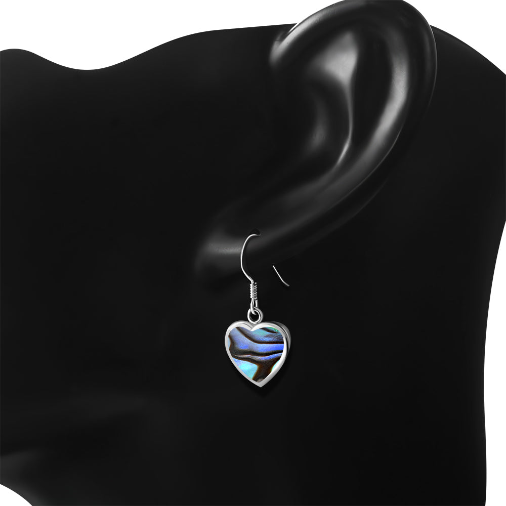 Abalone Shell Heart Silver Earrings