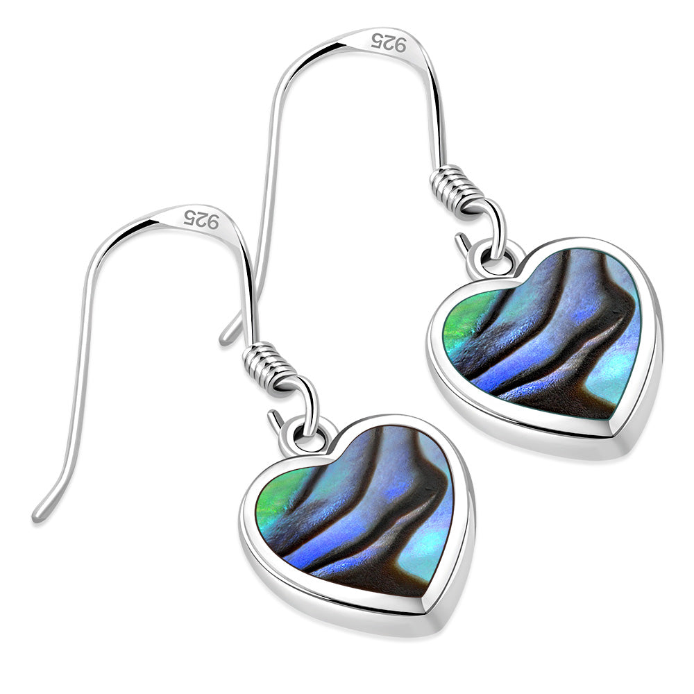Abalone Shell Heart Silver Earrings