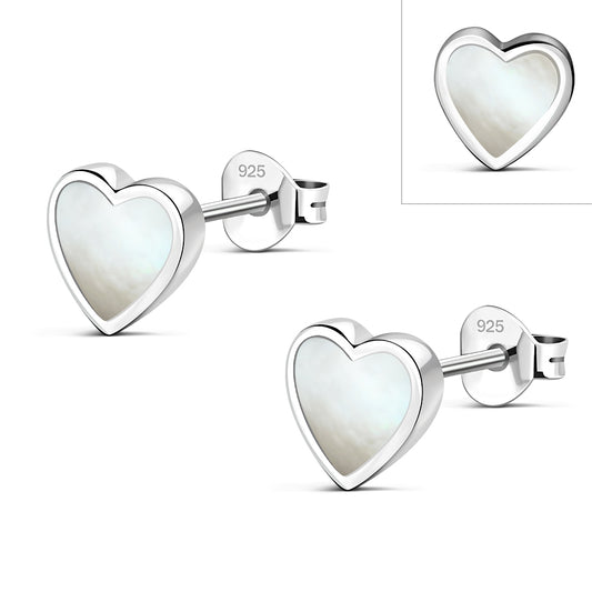 Mother of Pearl Heart Stud Silver Earrings