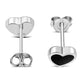 Black Onyx Heart Stud Silver Earrings