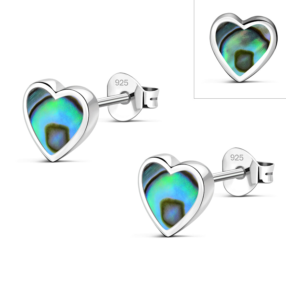 Abalone Shell Heart Stud Silver Earrings