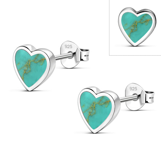 Turquoise Heart Stud Silver Earrings