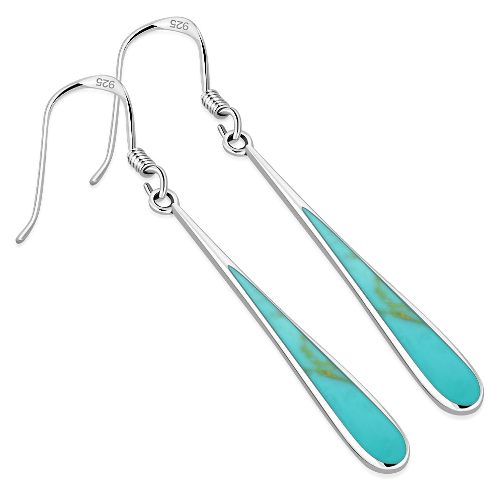 Reconstituted Turquoise Long Drop Sterling Silver Earrings