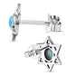 Star Of David Jewish Judaica 925 Sterling Silver Stud Earrings With Synthetic Blue Opal