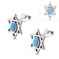 Star Of David Jewish Judaica 925 Sterling Silver Stud Earrings With Synthetic Blue Opal