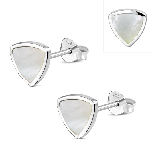 9.50mm | Mother of Pearl Triangle Stud Silver Earrings