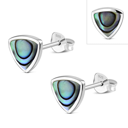 9.50mm | Abalone Shell Triangle Stud Silver Earrings