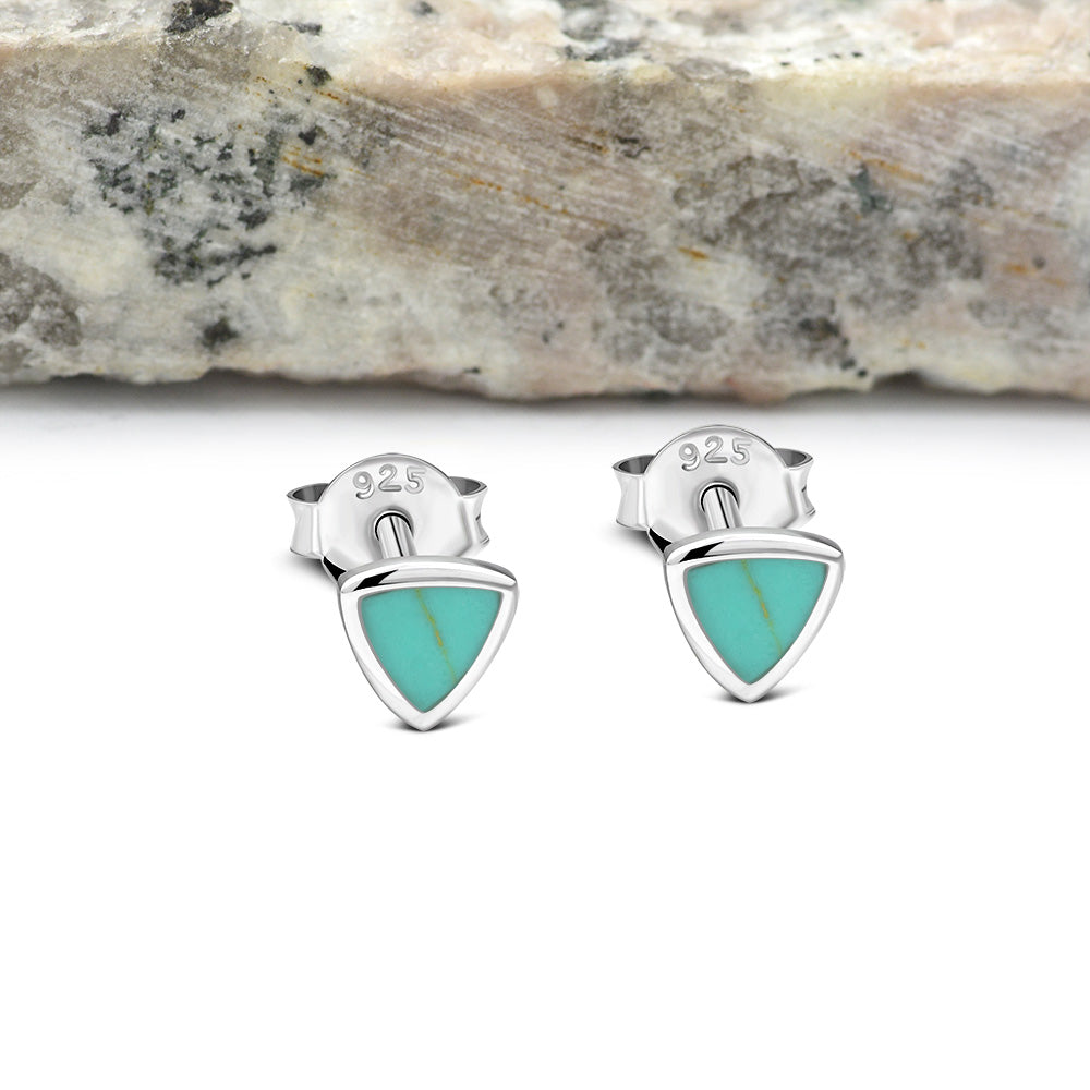 Turquoise Triangle Stud Silver Earrings