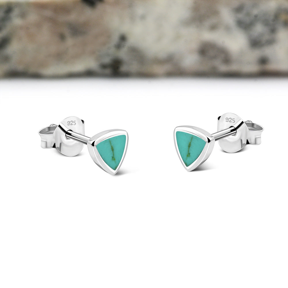 Turquoise Triangle Stud Silver Earrings