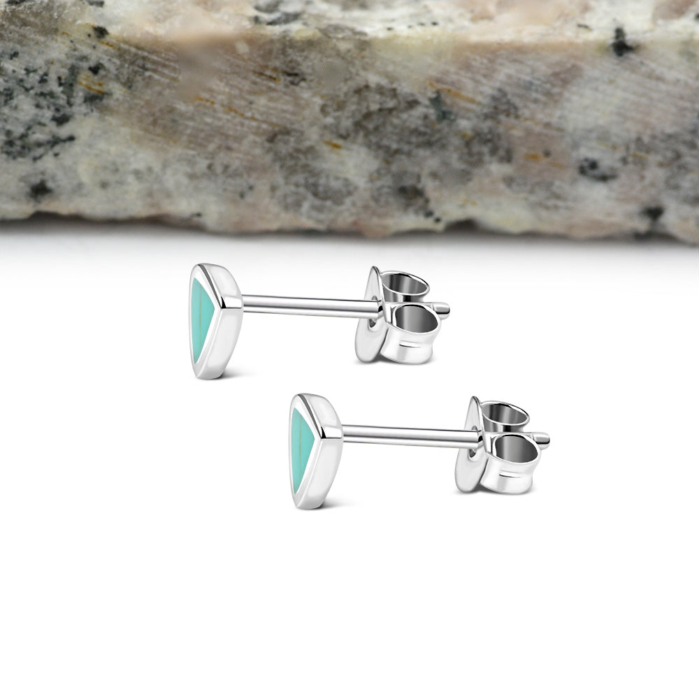 Turquoise Triangle Stud Silver Earrings