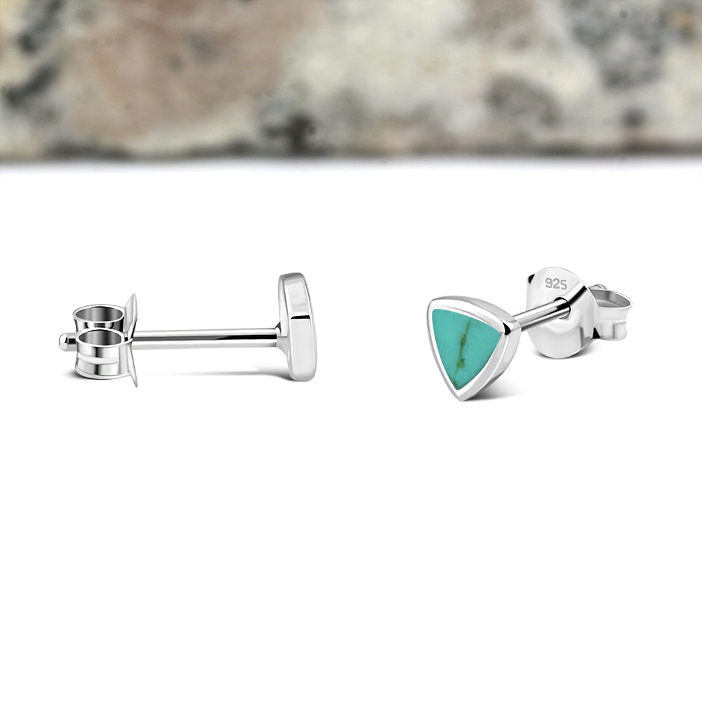 Turquoise Triangle Stud Silver Earrings