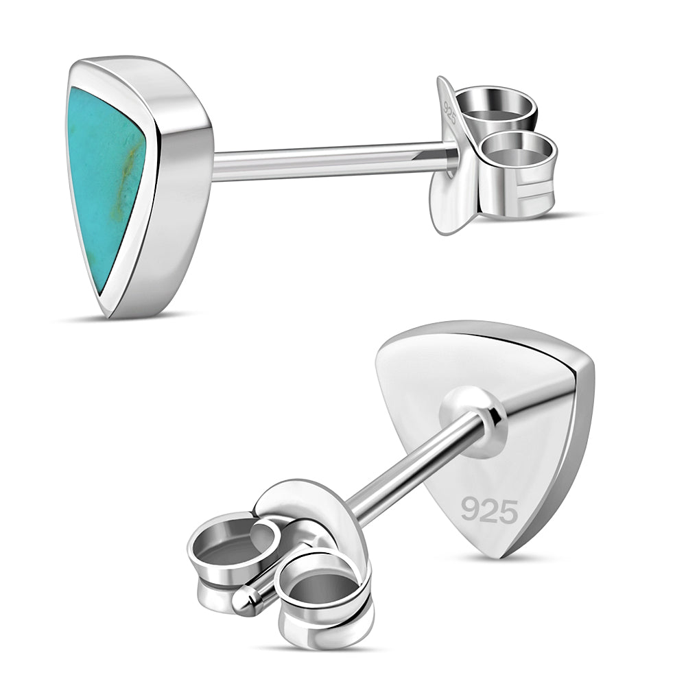 Turquoise Triangle Stud Silver Earrings