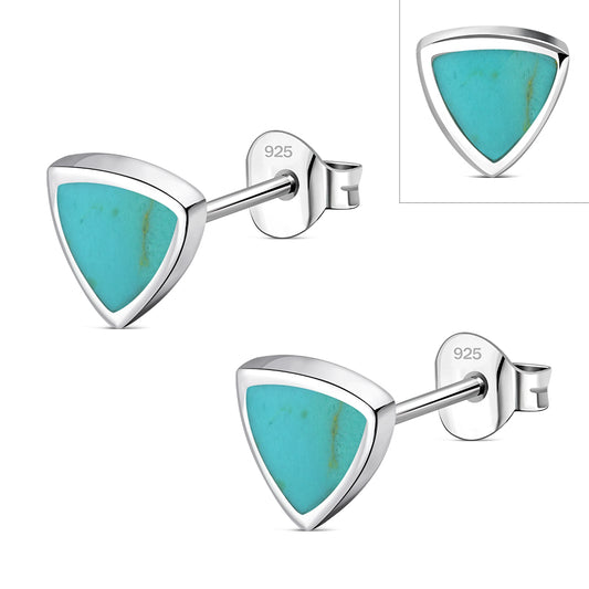 Turquoise Triangle Stud Silver Earrings