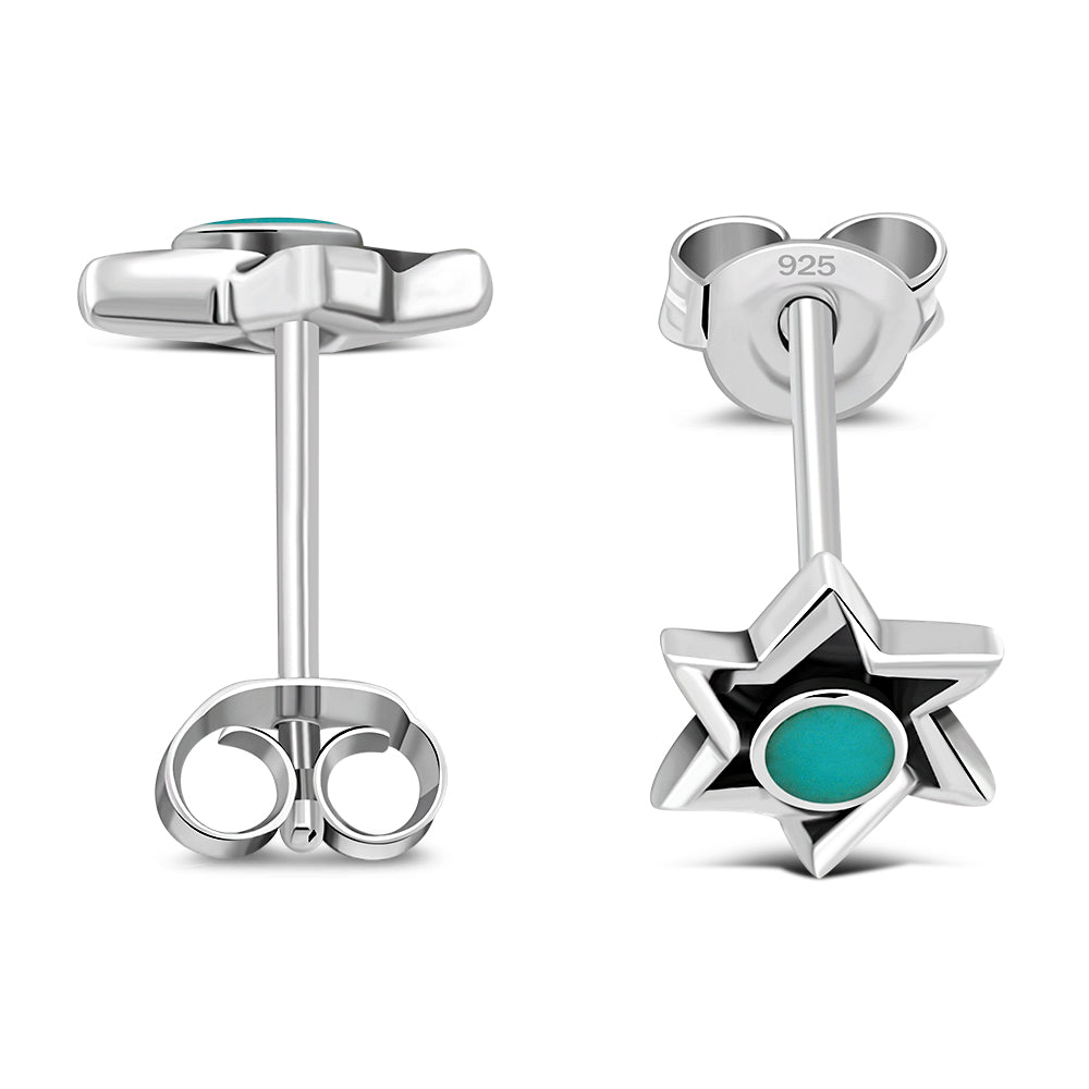 Star Of David Jewish Judaica 925 Sterling Silver Stud Earrings With Turquoise